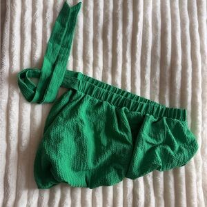 Green Textured Skirt with Tie